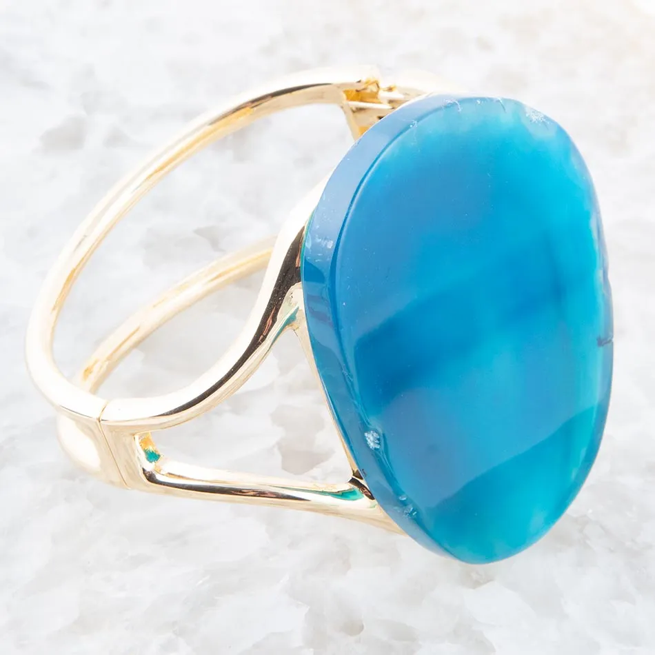 Cobalt Blue Agate Slab Cuff Golden Bracelet sold by Barse product image thumbnail 2