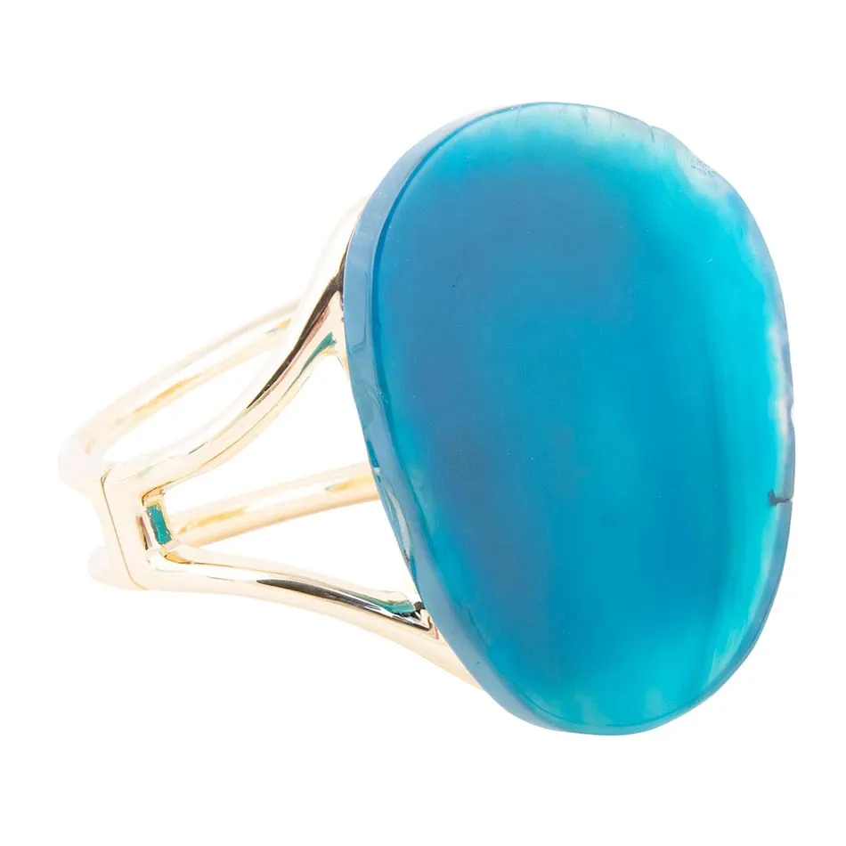 Cobalt Blue Agate Slab Cuff Golden Bracelet sold by Barse