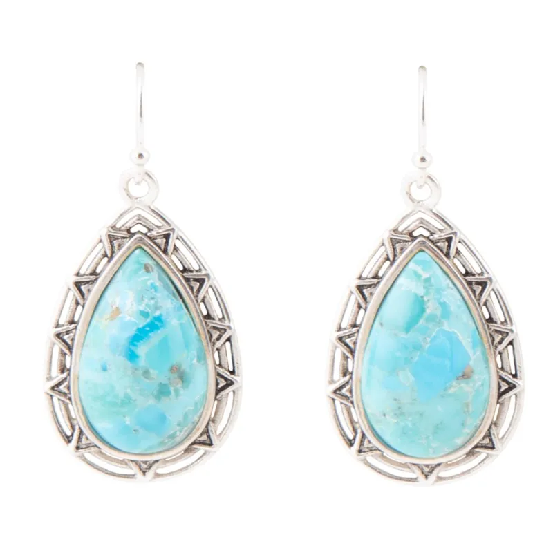 Perfect Blue Turquoise Sterling Silver Drop Earrings sold by Barse