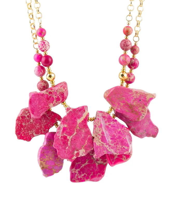 Pink Magenta Dreams Jasper and Goldtone Statement Necklace sold by Barse