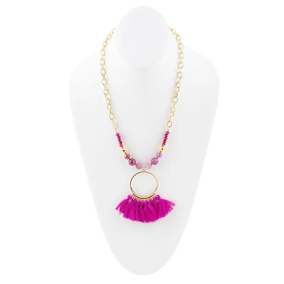 Pink Magenta Dreams Agate Tassel Golden Necklace sold by Barse product image thumbnail 3