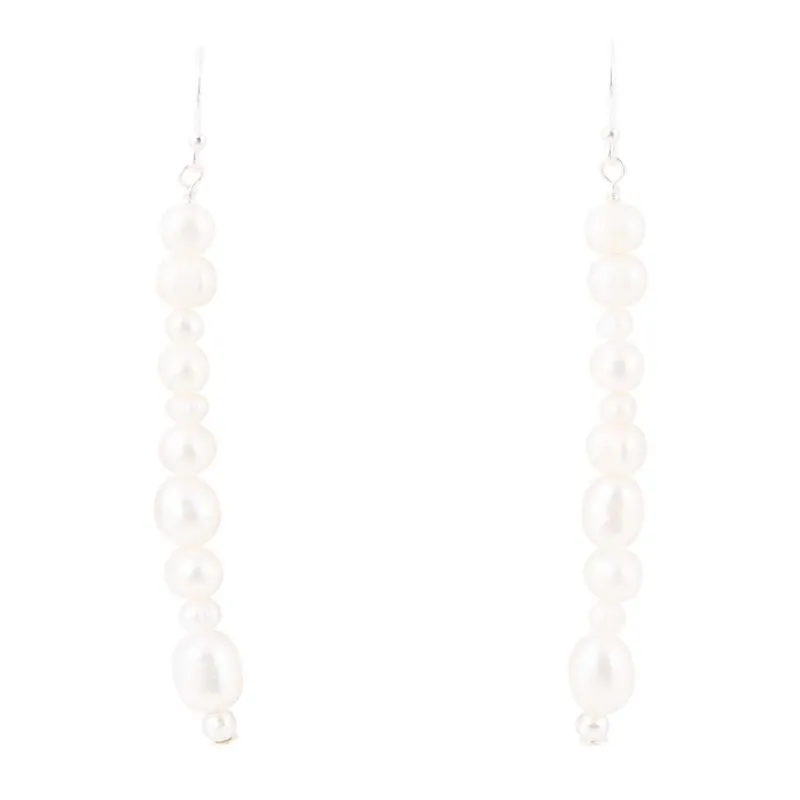 White Pearl Linear Sterling Silver Drop Earrings sold by Barse