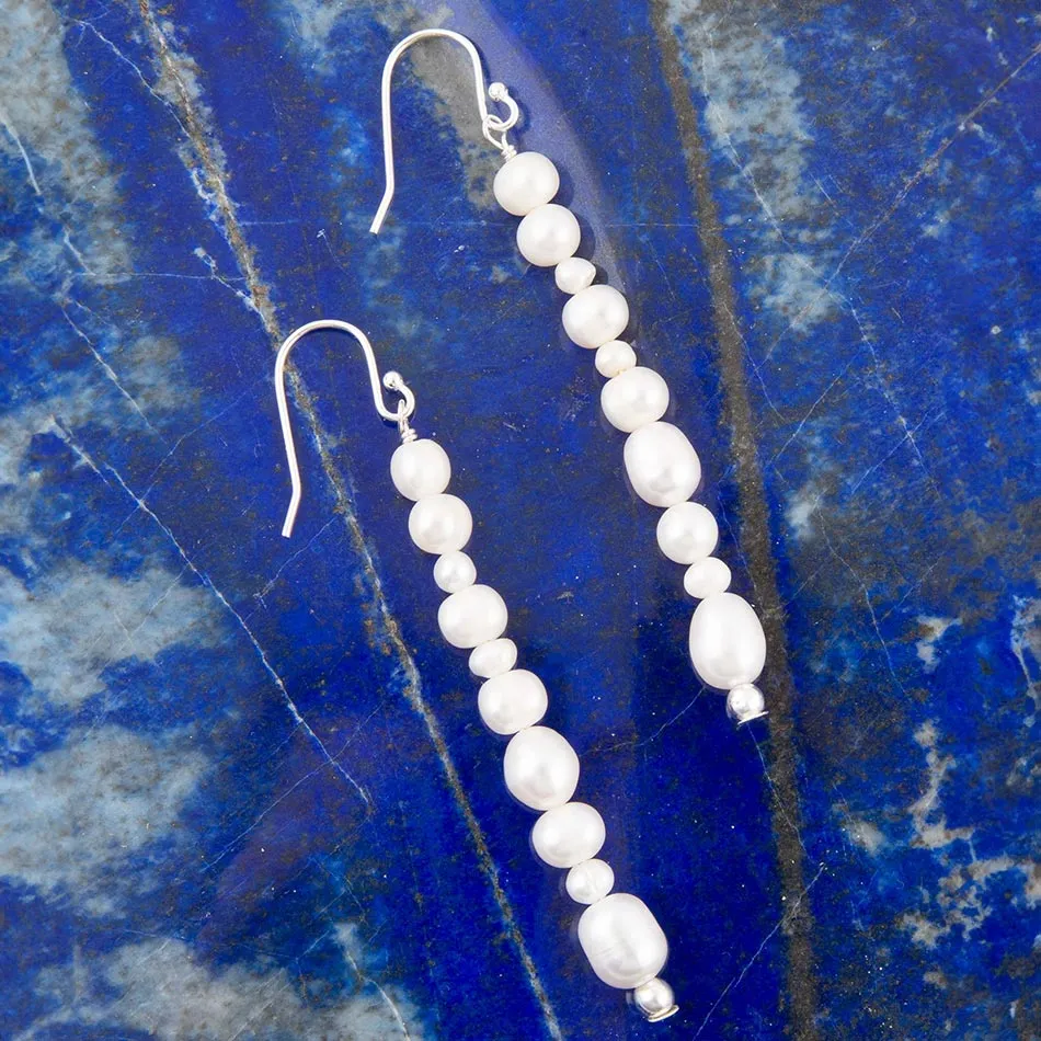 White Pearl Linear Sterling Silver Drop Earrings sold by Barse product image thumbnail 2
