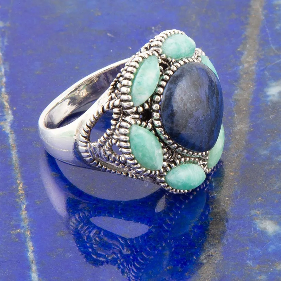 Soledad Blue Denim Lapis & Amazonite Sterling Silver Ring sold by Barse product image thumbnail 3