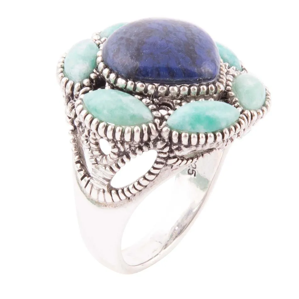 Soledad Blue Denim Lapis & Amazonite Sterling Silver Ring sold by Barse