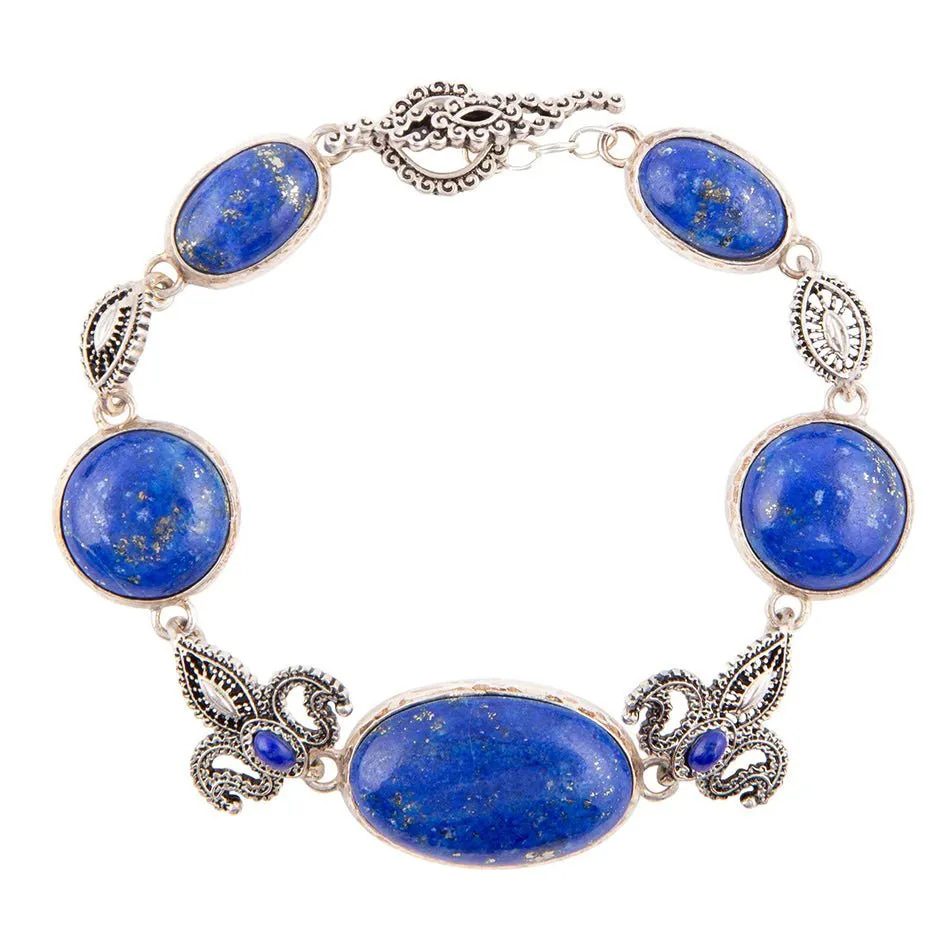 Mehndi Blue Lapis and Sterling Silver Link Bracelet sold by Barse