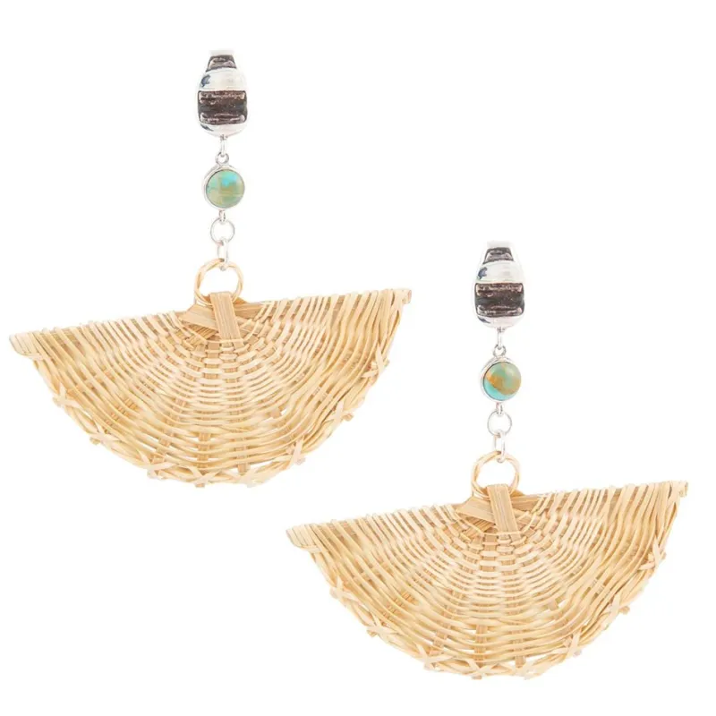 Fan of Rattan Blue Turquoise and Sterling Silver Earrings sold by Barse