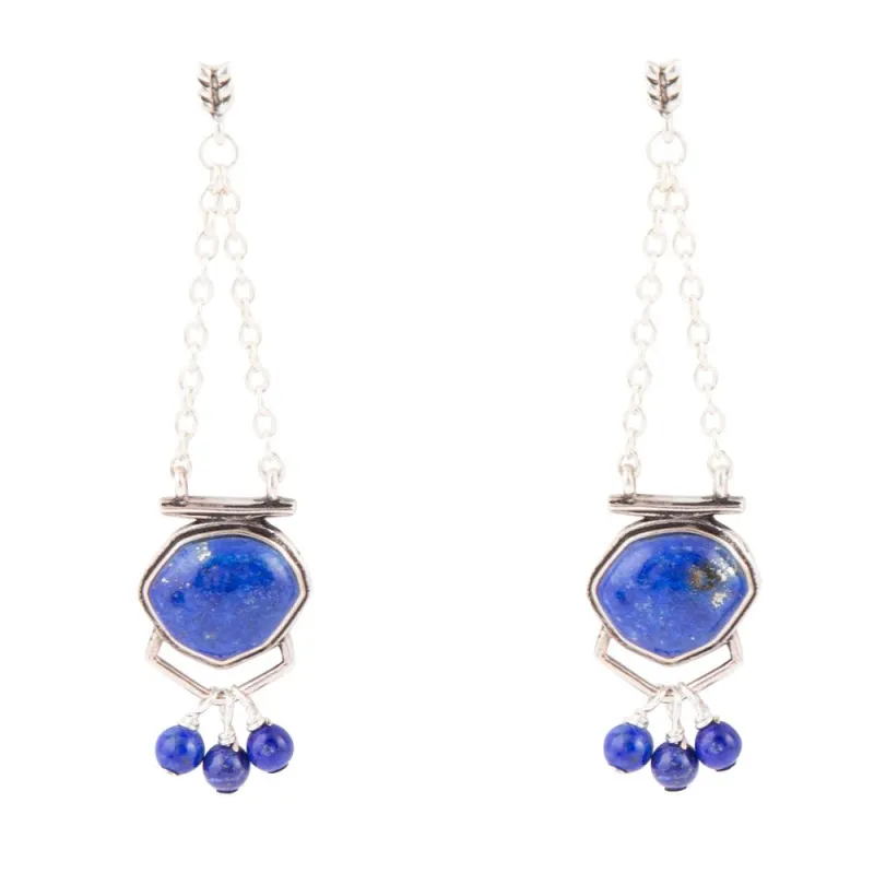 Go West Blue Lapis and Sterling Silver Drop Earrings sold by Barse