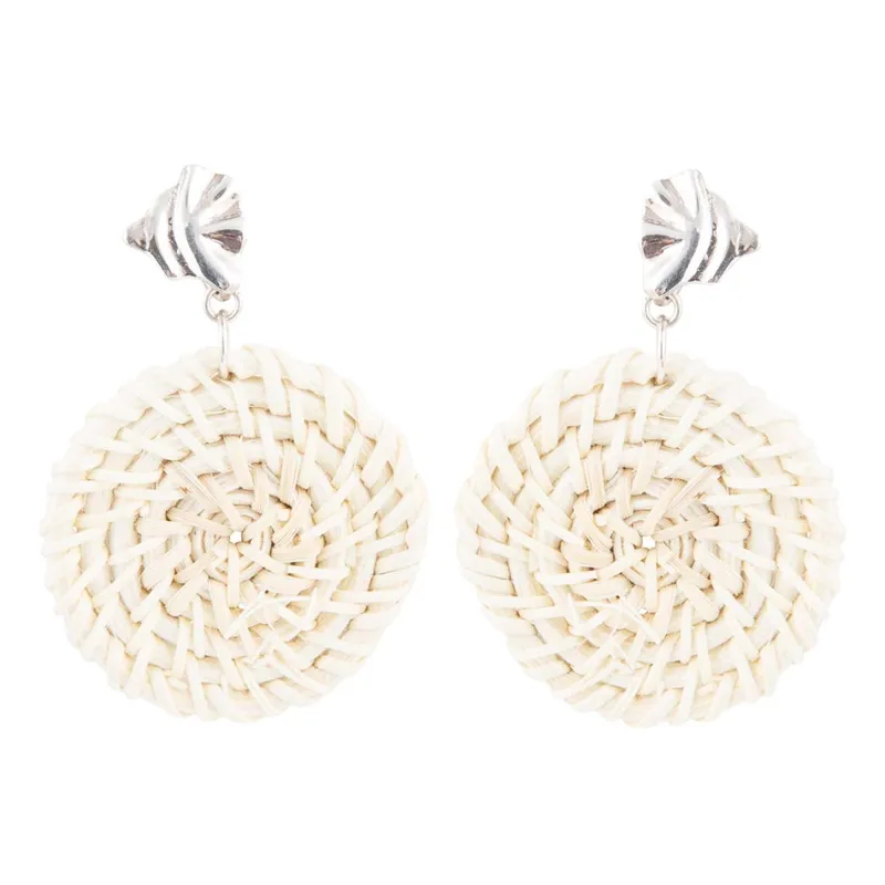 Sterling Silver Tan Rattan Statement Earrings sold by Barse