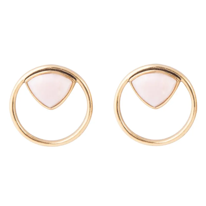 Circle Pink Opal and Golden Bronze Post Stud Earrings sold by Barse