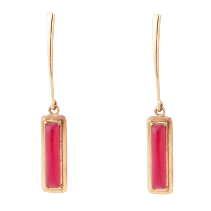 Alpine Red Bordeaux Quartz and Golden Bronze Drop Earrings sold by Barse