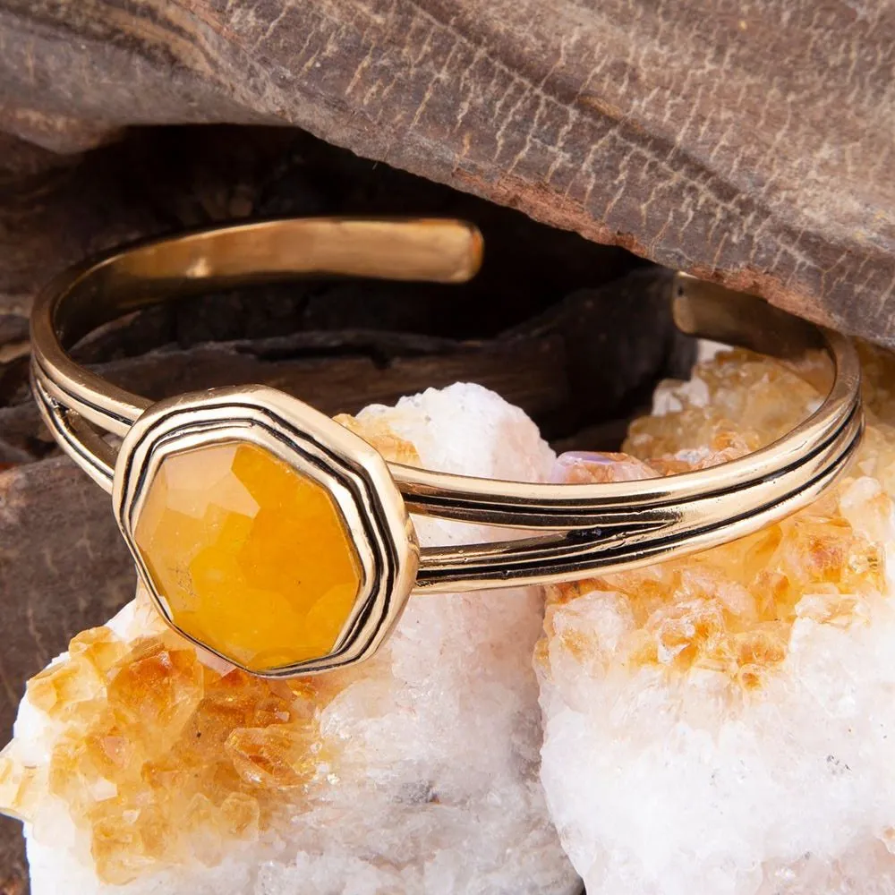 River Rocks Yellow Quartz and Golden Cuff Bracelet sold by Barse product image thumbnail 2
