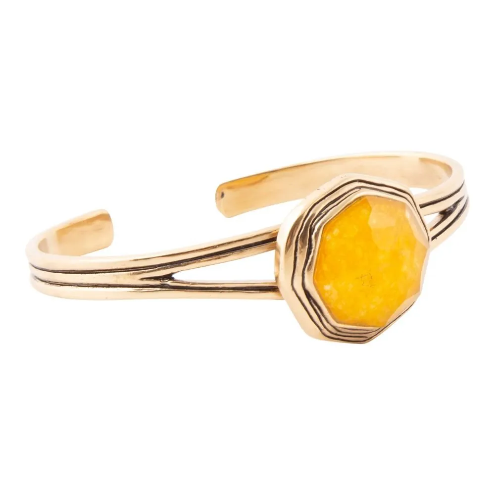 River Rocks Yellow Quartz and Golden Cuff Bracelet sold by Barse