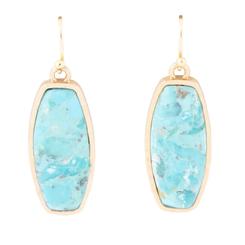 Odyssey Long Blue Turquoise and Golden Statement Earrings sold by Barse