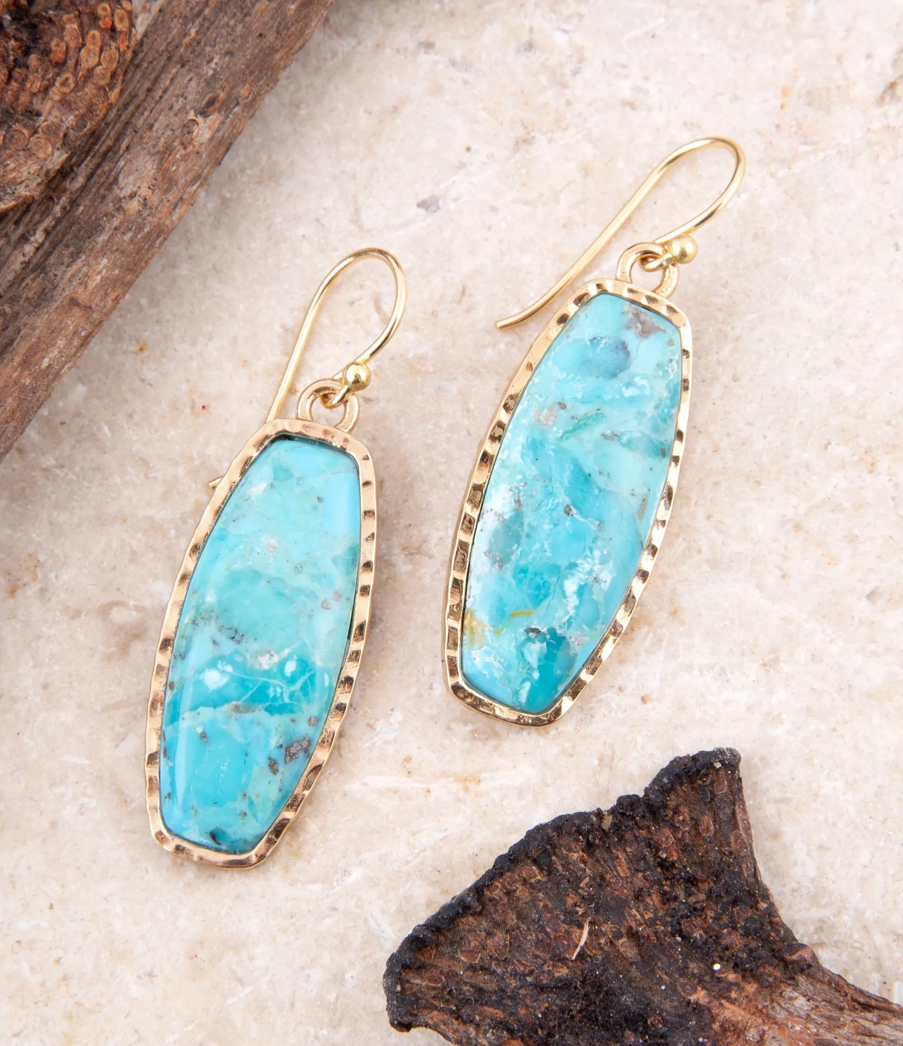 Odyssey Long Blue Turquoise and Golden Statement Earrings sold by Barse product image thumbnail 2