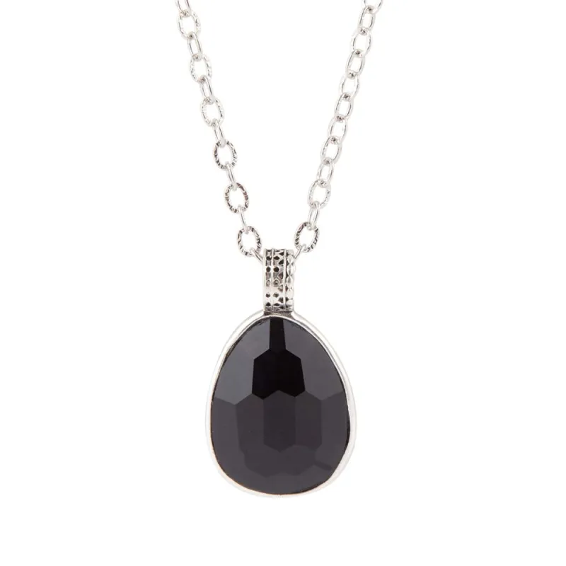 Black Onyx and Sterling Silver Teardrop Pendant Necklace sold by Barse
