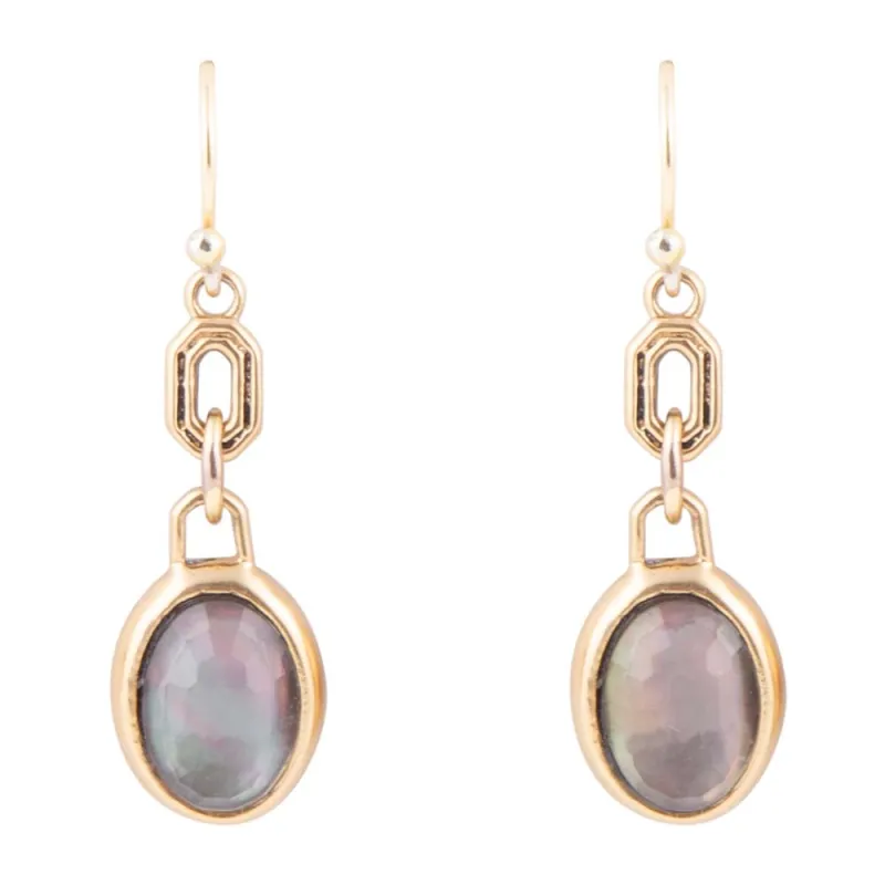 Black Mother of Pearl and Golden Bronze Drop Earrings sold by Barse