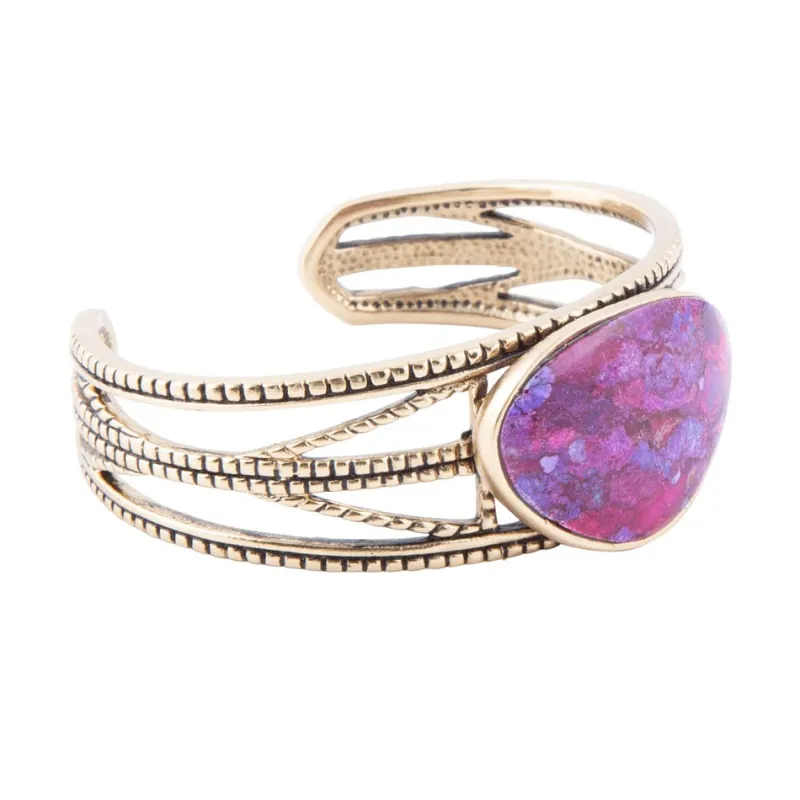 Purple Turquoise Golden Roped Cuff Bracelet sold by Barse