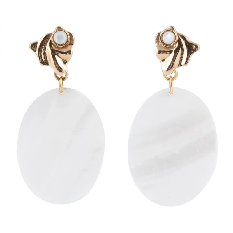 Mother of Pearl Slab Drop Earrings sold by Barse