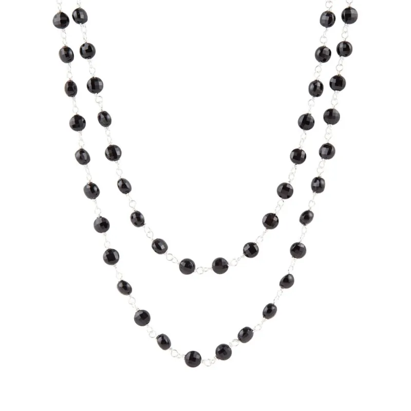 Two Row Onyx and Sterling Silver Necklace sold by Barse