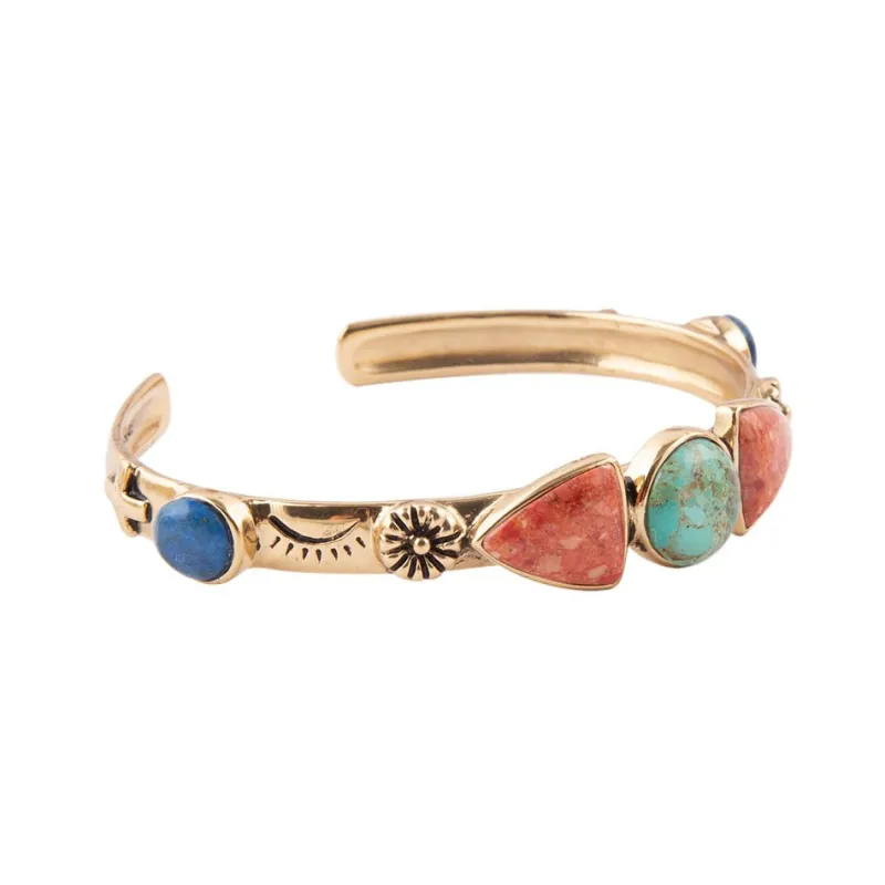 Shades of Multi Stone Golden Cuff Bracelet sold by Barse
