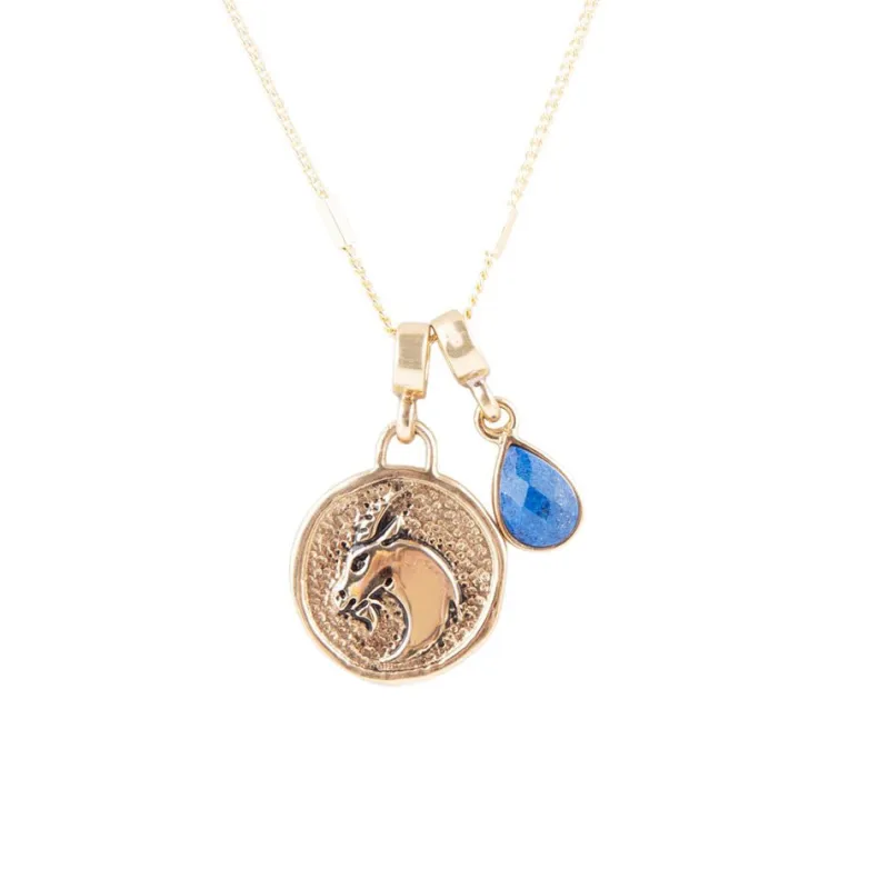 Capricorn - Zodiac Blue Lapis Golden Charm Necklace sold by Barse