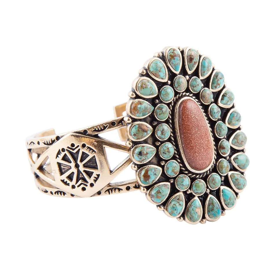 Sedona Blue Turquoise Goldtone Statement Cuff Bracelet sold by Barse