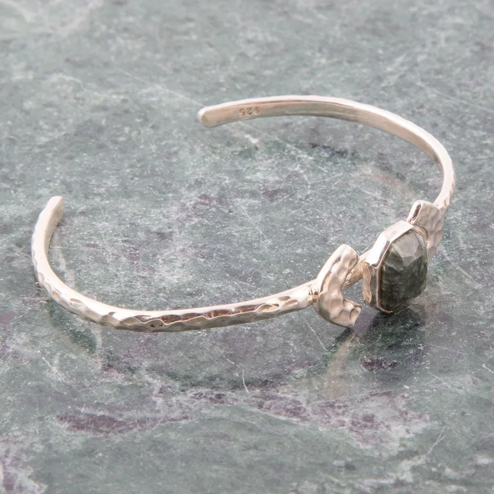 Hammered Green Seraphinite and Sterling Silver Cuff Bracelet sold by Barse product image thumbnail 2