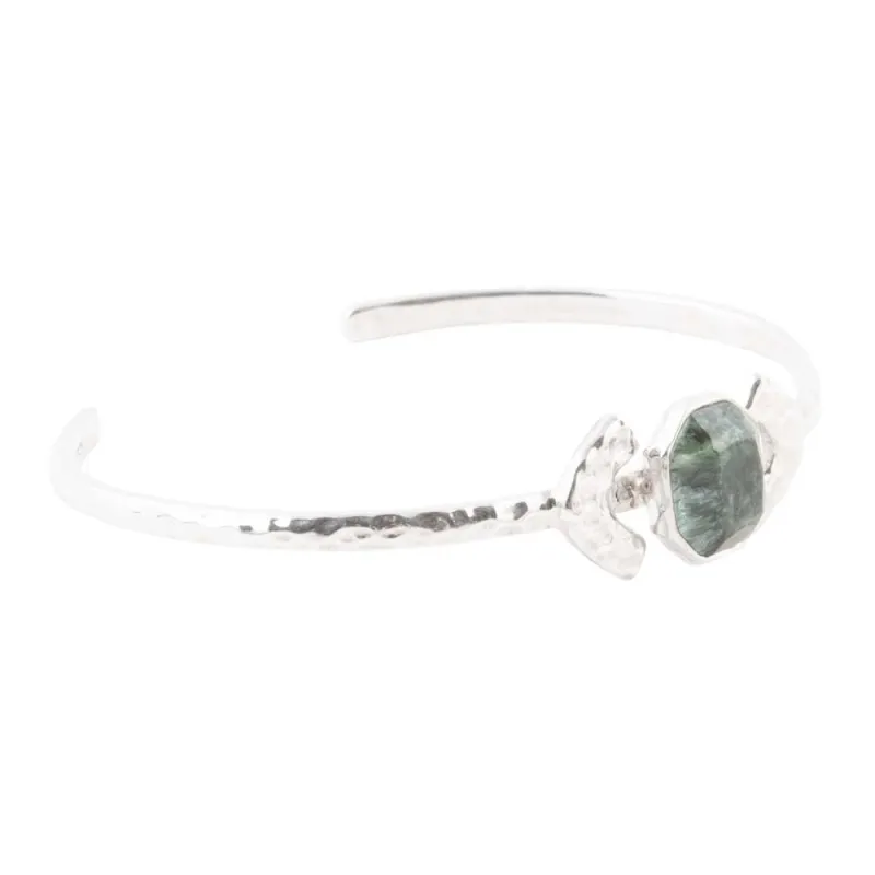 Hammered Green Seraphinite and Sterling Silver Cuff Bracelet sold by Barse
