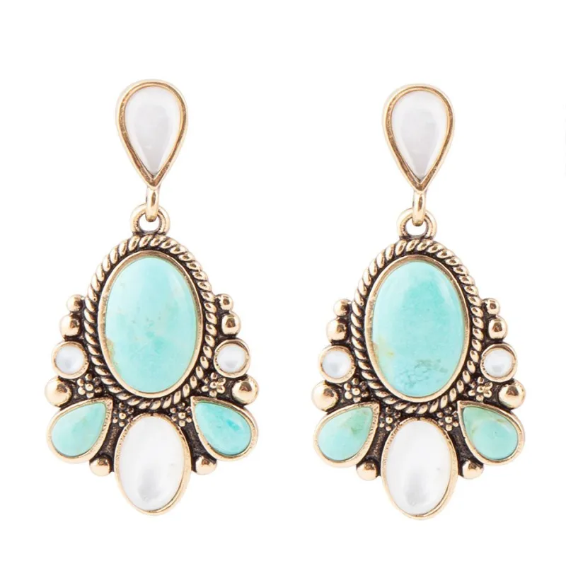 Barcelona Turquoise and Mother of Pearl Post Drop Earrings sold by Barse