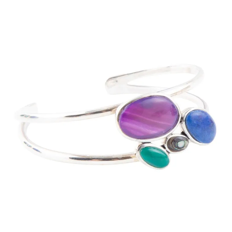 Peacock Multi-Stone and Sterling Silver Cuff Bracelet sold by Barse