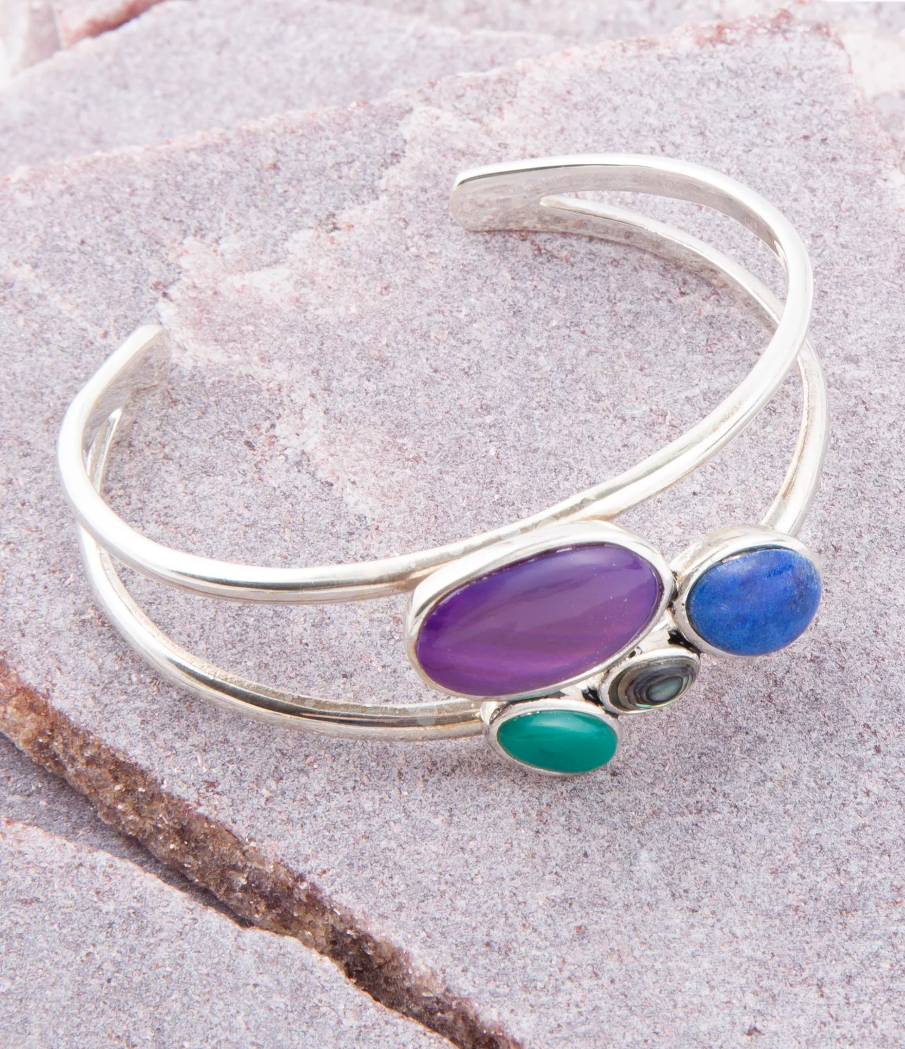 Peacock Multi-Stone and Sterling Silver Cuff Bracelet sold by Barse product image thumbnail 2