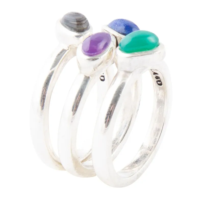 Peacock Colorful Multi-Stone and Sterling Silver Ring Set made by Barse