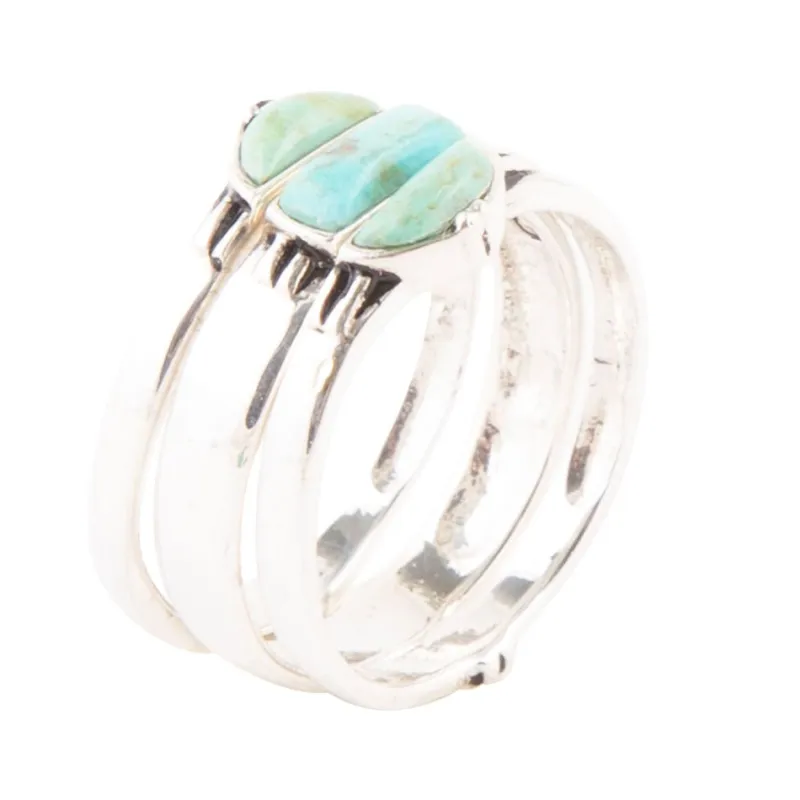 Triple Stack Shaped Turquoise and Sterling Silver Ring Set sold by Barse