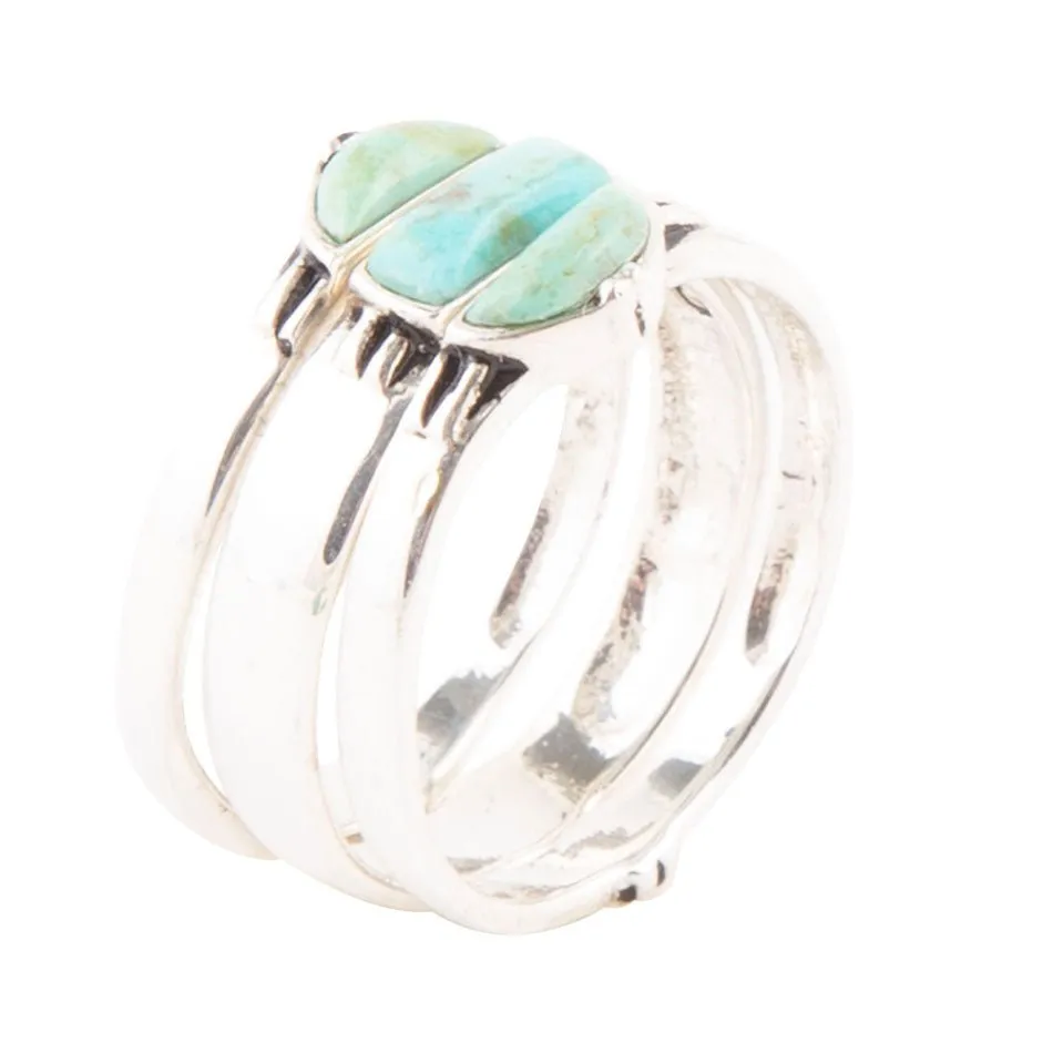 Triple Stack Shaped Turquoise and Sterling Silver Ring Set sold by Barse