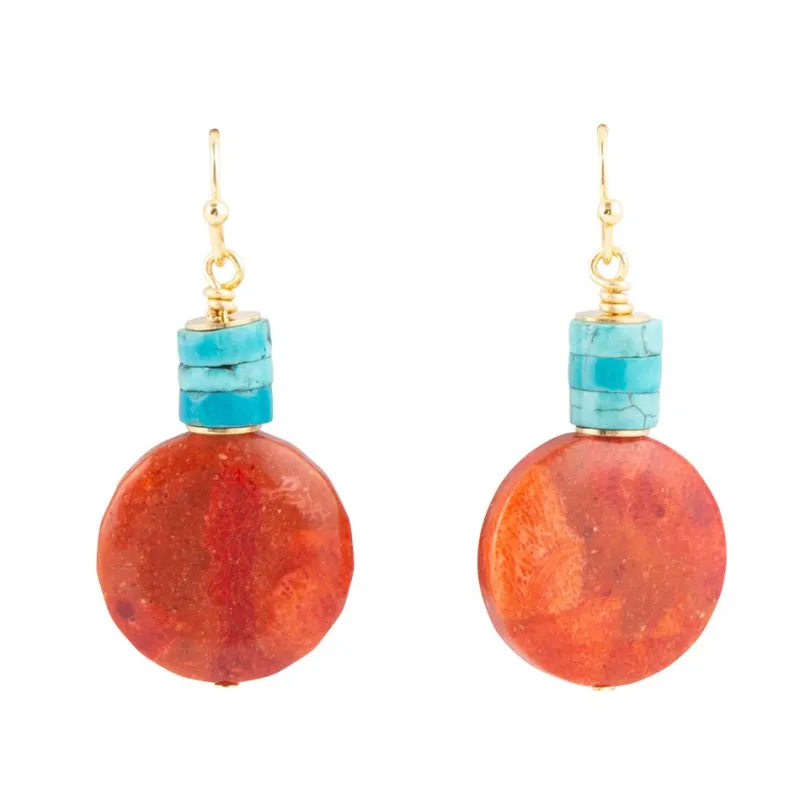 Longhorn Coral and Turquoise Drop Earrings sold by Barse