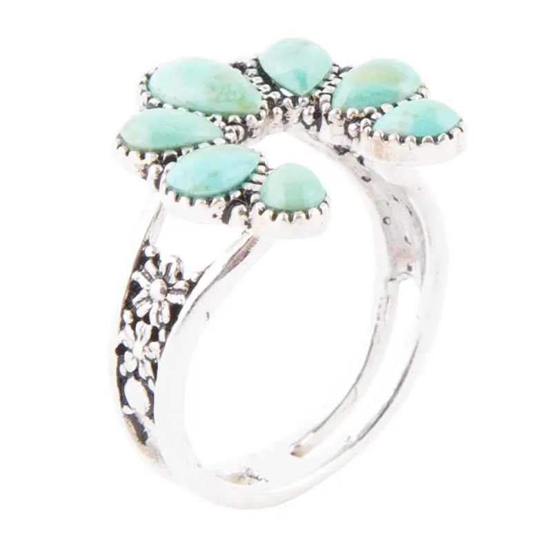 Floral Blue Turquoise and Sterling Silver Ring sold by Barse