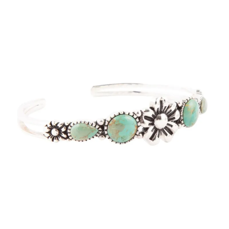 Floral Blue Turquoise and Sterling Silver Cuff Bracelet sold by Barse