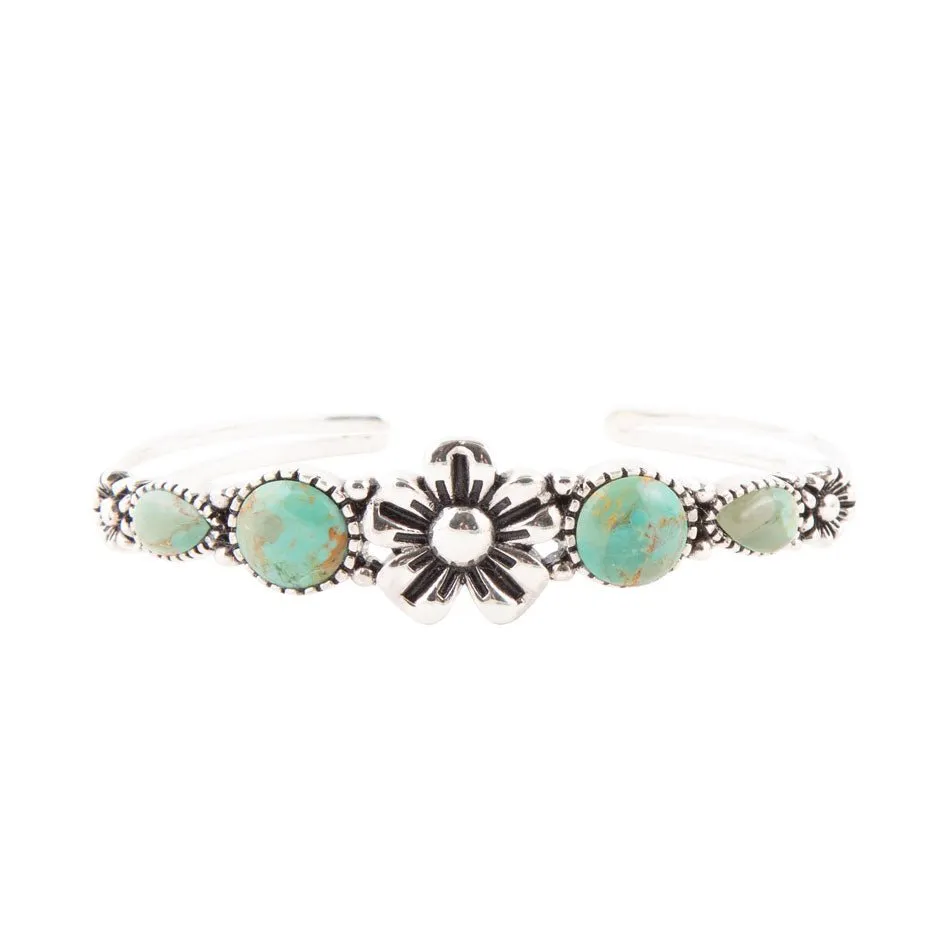 Floral Blue Turquoise and Sterling Silver Cuff Bracelet sold by Barse product image thumbnail 3