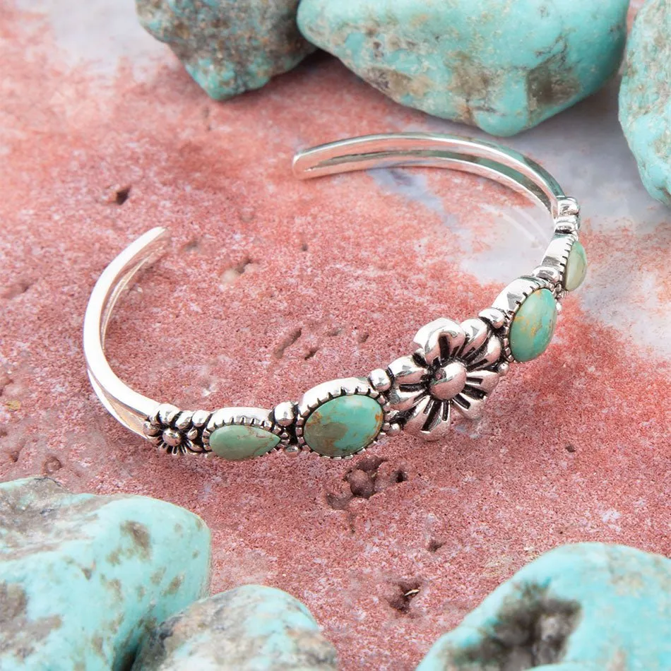 Floral Blue Turquoise and Sterling Silver Cuff Bracelet sold by Barse product image thumbnail 4