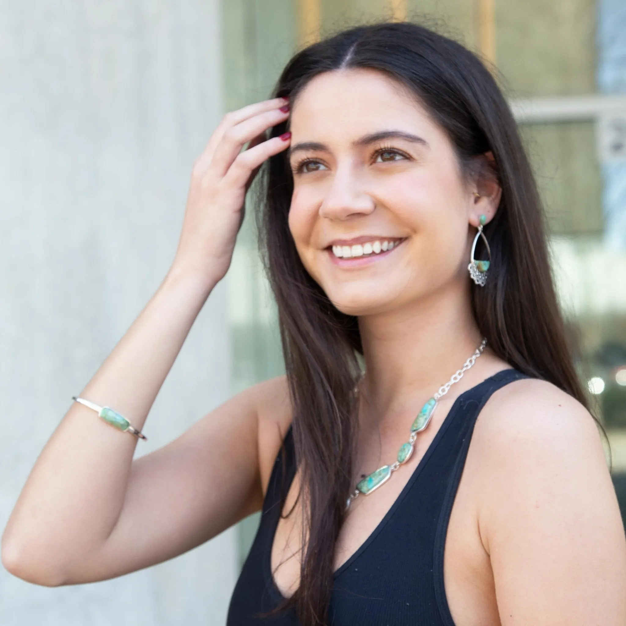 Genuine Blue Turquoise and Sterling Chained Up Cuff Bracelet sold by Barse product image thumbnail 2