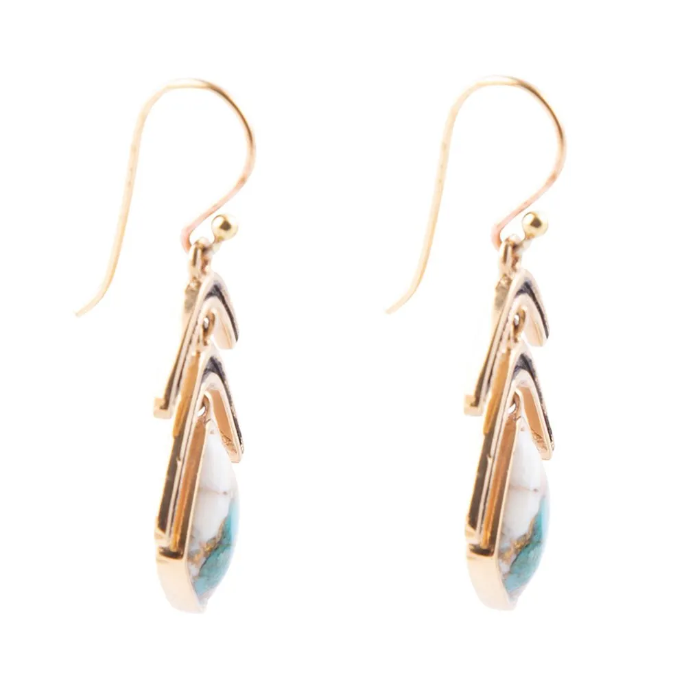Arrows Blue Turquoise and Spiny Oyster Matrix Golden Drop Earrings sold by Barse product image thumbnail 3