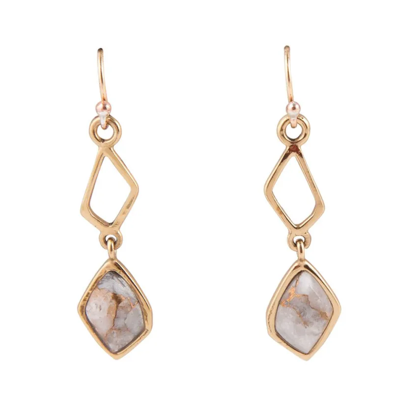 White Calcite Matrix and Bronze Drop Earrings sold by Barse