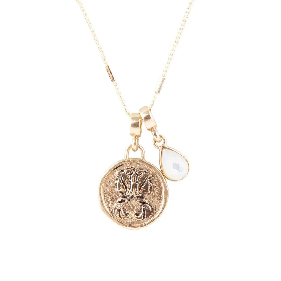 Gemini - Zodiac White Mother of Pearl Golden Charm Necklace sold by Barse