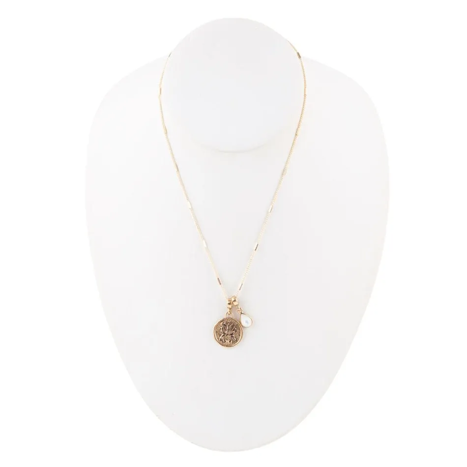 Gemini - Zodiac White Mother of Pearl Golden Charm Necklace sold by Barse product image thumbnail 4