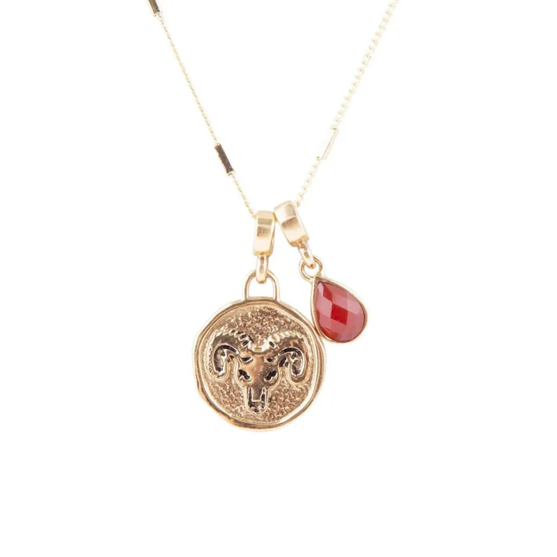 Aries - Zodiac Red Carnelian Golden Charm Necklace sold by Barse