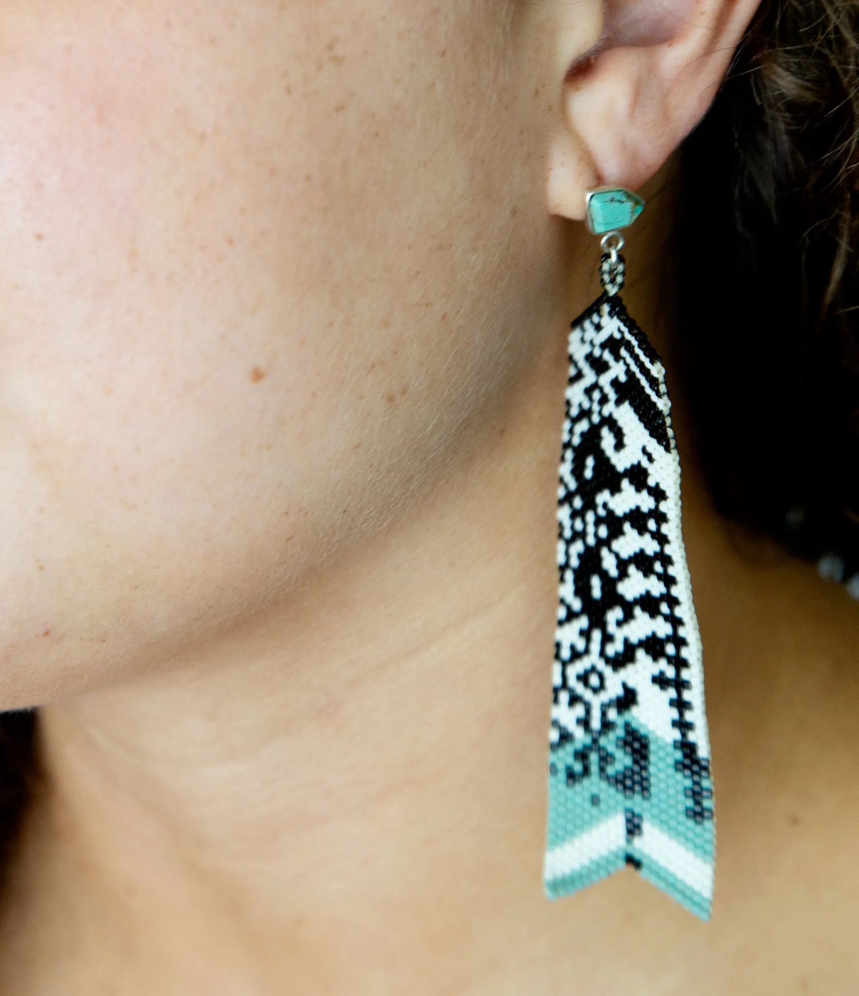 Turquoise Long Woven Seed Bead Earrings sold by Barse product image thumbnail 2