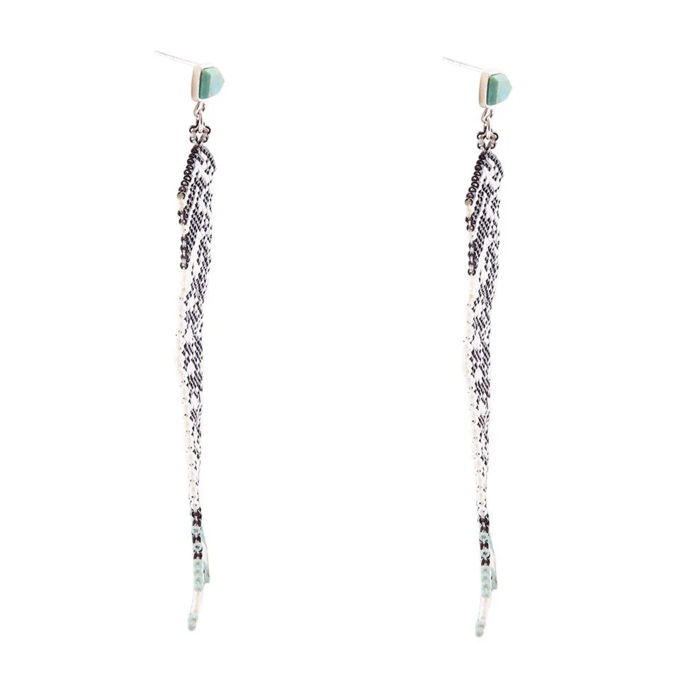 Turquoise Long Woven Seed Bead Earrings sold by Barse product image thumbnail 4