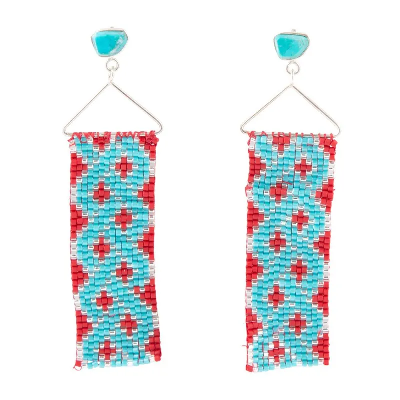 Turquoise Woven Seed Bead Earrings sold by Barse