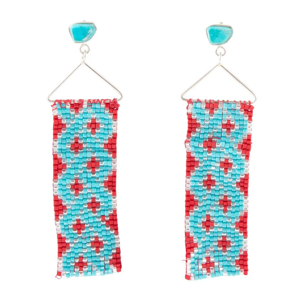 Turquoise Woven Seed Bead Earrings sold by Barse